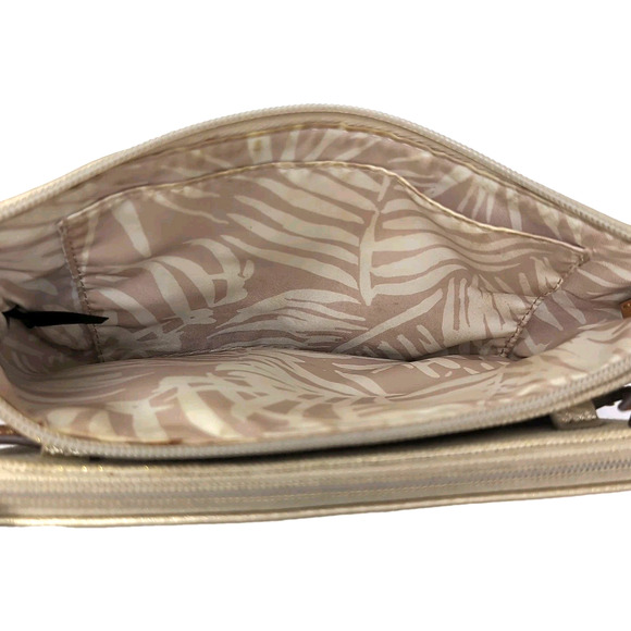 Stella & Dot Sidekick Convertible Crossbody / Belt Bag Gold Faux Leather/Fabric - Picture 9 of 15